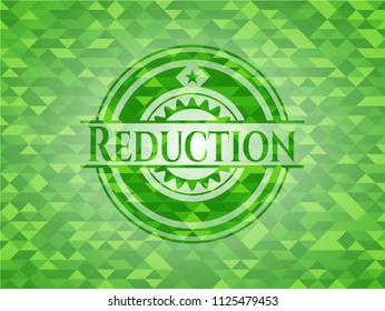 Reduction green emblem. Mosaic background