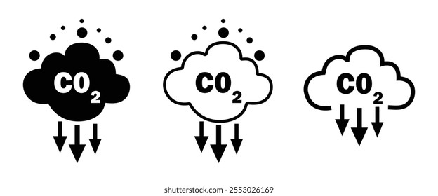 Reduction Greenhouse CO2 with Cloud Emission Icon Set. Carbon Dioxide Pollution (11:11). Co2 emission with cloud vector illustration on white background. global warming. co2.