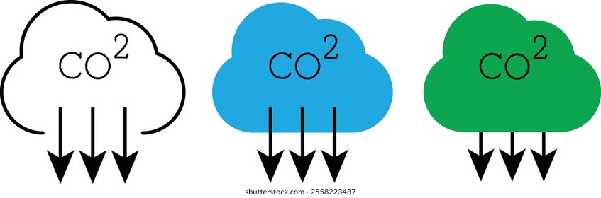 Reduction Greenhouse CO2 with Cloud Emission Line and Silhouette Icon. vector eps10
