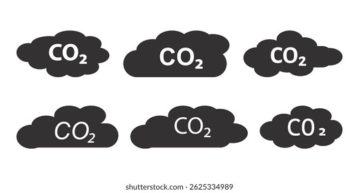 Reduction Greenhouse CO2 with Cloud Emission Icon Set. Carbon Dioxide Pollution. Co2 emission with cloud vector illustration on white background.