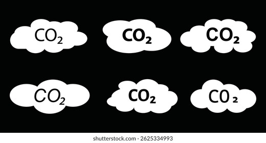 Reduction Greenhouse CO2 with Cloud Emission Icon Set. Carbon Dioxide Pollution. Co2 emission with cloud vector illustration on white background.