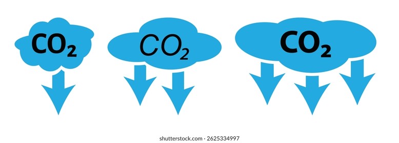 Reduction Greenhouse CO2 with Cloud Emission Icon Set. Carbon Dioxide Pollution. Co2 emission with cloud vector illustration on white background.