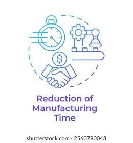 Reduction of manufacturing time blue gradient concept icon. Fast production process. Contract manufacturing. Round shape line illustration. Abstract idea. Graphic design. Easy to use in article