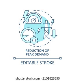 Reduction of peak demand turquoise concept icon. Smart grid work control abstract idea thin line illustration. Isolated outline drawing. Editable stroke. Roboto-Medium, Myriad Pro-Bold fonts used