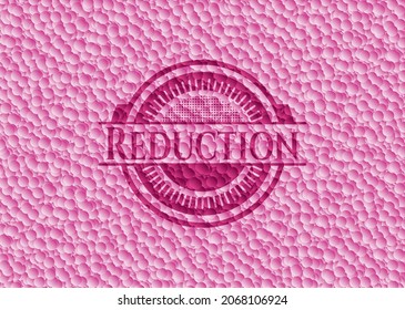 Reduction pink emblem with bubbles background. Vector Illustration. Detailed. 