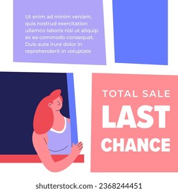 Reduction of price and discounts for products in shops and stores. Total sale and offer, deals and clearance last chance to buy on cheap cost. Promotional banner, advertising vector in flat style