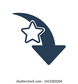 Reduction rating, relevance. Vector  icon star, arrow pointer . White background.