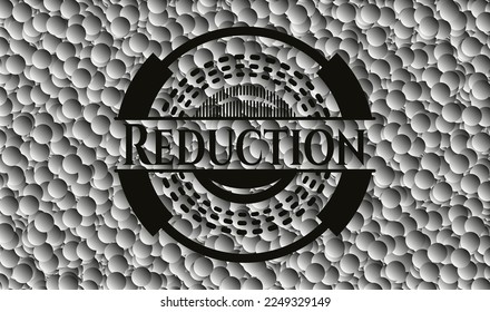 Reduction realistic black emblem with bubbles background. Vector Illustration. Detailed. 