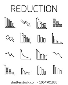 Reduction related vector icon set. Well-crafted sign in thin line style with editable stroke. Vector symbols isolated on a white background. Simple pictograms.