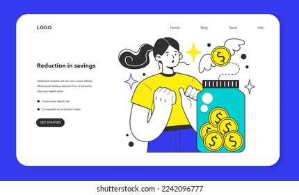 Reduction in savings as unemployment consequence web banner or landing page. Social problem of occupancy, job offer and workplace shortening. Economy theory. Flat vector illustration