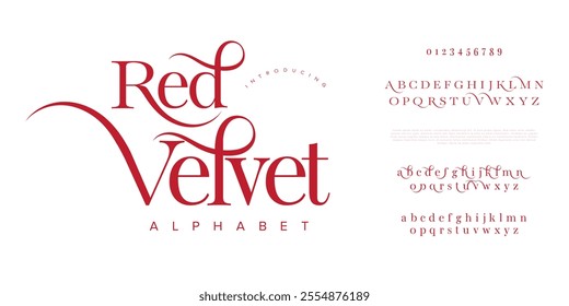 Redvelvet typography beauty fashion elegant minimalist serif italic fonts decorative wedding vintage retro logos. Minimal luxury font alphabet logo. Vector illustration