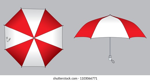 Red-White Compact Small Umbrella Rain Design on Gray Background, Vector File.