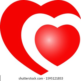 Red-white heart with white highlights. Valentine's Day. Love. A romantic gift for lovers. The symbol of all lovers. The contour of two hearts of red and one white.