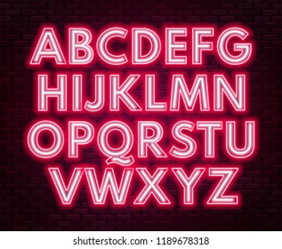 Red-white neon alphabet on a dark background . Capital letter.