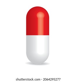 Red-white pill. Drug or medicament symbol.