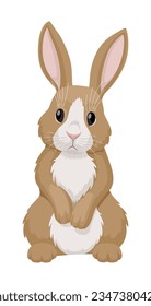 Red-white rabbit stands front view. Vector illustration isolated on white background. Cute bunny. 