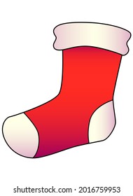 Red-white sock. Sock For Christmas Gifts - vector full color illustration with decorative Christmas sock for fireplace.	