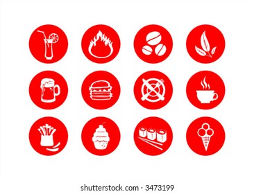 Red-white symbols of food on a white background.