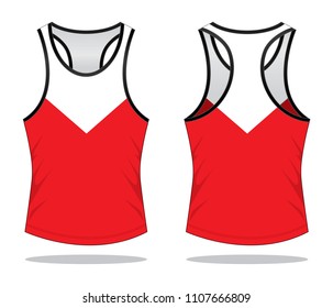 Red-White Tank Top With Black Edging Design on White Background.Front and Back View, Vector File.
