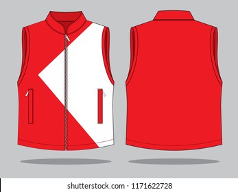 Red-White Vest Design On Gray Background.Front And Back View, Vector File.