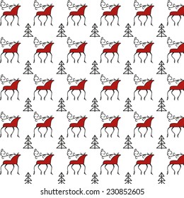 red-white-black Mezen pattern with deer and tree