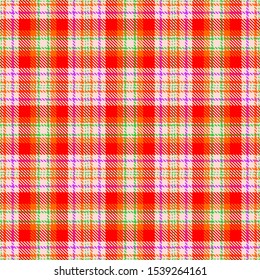 Red,White,Orange,Green and Purple Tartan Plaid Scottish Seamless Pattern. Texture from tartan, plaid, tablecloths, shirts, clothes, dresses, bedding, blankets and other textile.