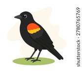 Red-winged blackbird in minimal flat vector style, red-winged blackbird isolated with bold colorful wildlife illustration shapes
