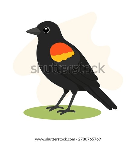 Red-winged blackbird in minimal flat vector style, red-winged blackbird isolated with bold colorful wildlife illustration shapes