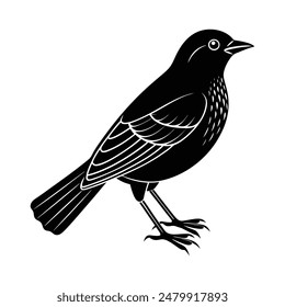 Red-Winged Blackbird Silhouette Vector Illustration