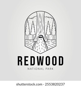 redwood national park line art badge logo vector illustration design. chandelier tree symbol