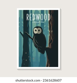 Redwood National Park Poster-Illustration, Esel in der Waldlandschaft Plakatdesign