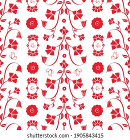 Redwork flowers and butterflies repeat pattern
