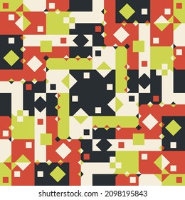 Red-yellow and black geometric pattern. Rhombuses and rectangles create an avant-garde and abstract composition. Vector pattern as a canvas or a seamless pattern.