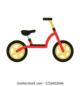 Red-yellow children's run bike on a white background. Vector illustration in  flat style.