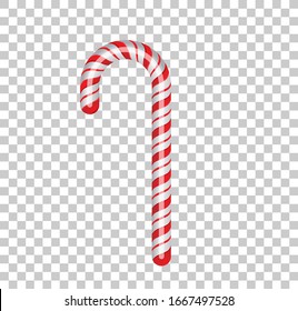 Red,yellow and green candy canes on transparent background, vector illustration.