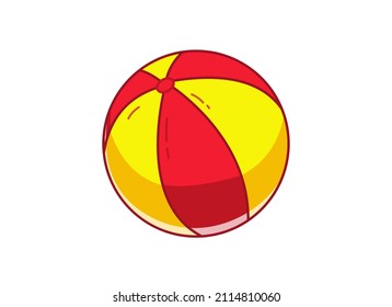 Red-yellow inflatable children's ball for the pool, with a contour. Vector illustration in cartoon childish style. Isolated funny clipart on white background. cute print