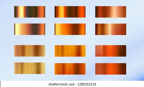 Red,yellow, orange gradients.
Multicolored gradient set. Mesh and regular gradients. Golden colors. 
For designers. Vector. Holiday colors.
Metallic elements.


