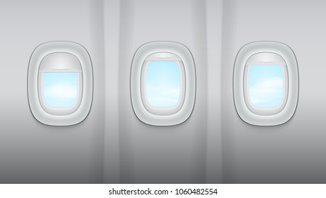 Reealistic Light Cloudy Sky Plane Windows. EPS10 Vector