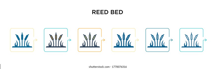 Reed bed vector icon in 6 different modern styles. Black, two colored reed bed icons designed in filled, outline, line and stroke style. Vector illustration can be used for web, mobile, ui