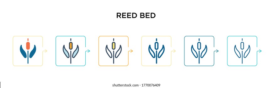 Reed bed vector icon in 6 different modern styles. Black, two colored reed bed icons designed in filled, outline, line and stroke style. Vector illustration can be used for web, mobile, ui