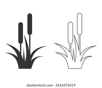 Reed, Cattail, Cane. Flat Vector line Icon set illustration. Simple black symbol on white background. Reed, Cattail, Cane sign design template for web and mobile