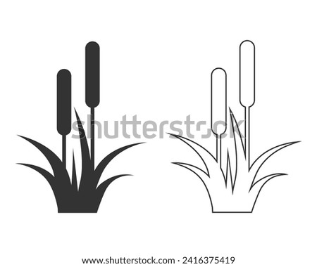 Reed, Cattail, Cane. Flat Vector line Icon set illustration. Simple black symbol on white background. Reed, Cattail, Cane sign design template for web and mobile