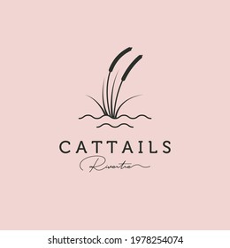 reed or cattail minimal logo vector illustration design with water symbol