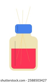 Reed Diffuser Bottle In Flat Vector Illustration Symbolizing Aromatherapy, Home Fragrance, And Relaxing Ambiance, Isolated On White Background