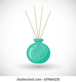 Reed diffuser with essential oils vector flat icon, Flat design of aromatherapy, spa or Buddhism object with round shadow, vector illustration