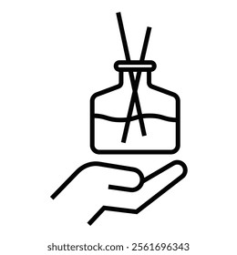 Reed diffuser in hand icon vector illustration. Editable stroke.