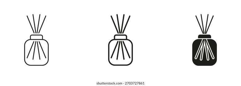 Difusor Reed Na Linha, Contorno E Conjunto De Ícones De Glifos. Aromaterapia E Coleção De Símbolos De Fragrância Doméstica. Decoração Perfumada E Relaxamento. Ilustração de vetor isolada.