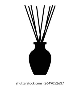 Reed diffuser silhouette. Aroma oil fragrance bottle with sticks, black icon for spa, relaxation, home decor. Vector illustration, isolated.
