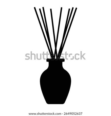 Reed diffuser silhouette. Aroma oil fragrance bottle with sticks, black icon for spa, relaxation, home decor. Vector illustration, isolated.