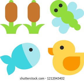 Reed duckling fish dragonfly